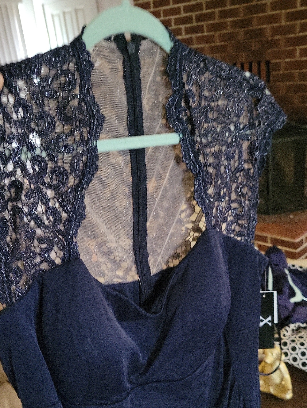 Xscape Navy Lace Back-Detail Evening Dress